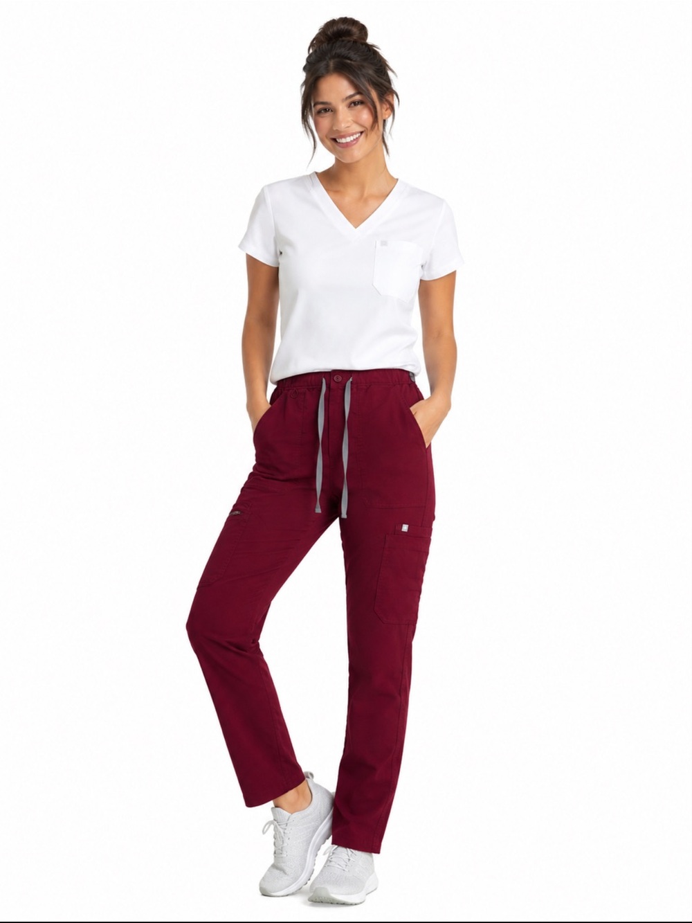 FIGS Burgundy Drawstring Straight Leg Scrub Pants Small Medical Nursing